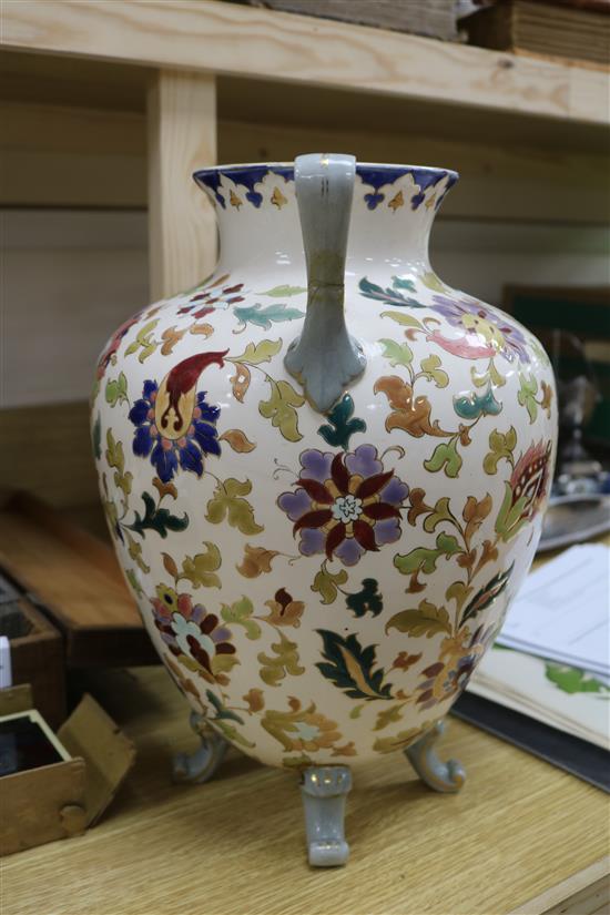A Zsolnay-style two handled vase height 35cm